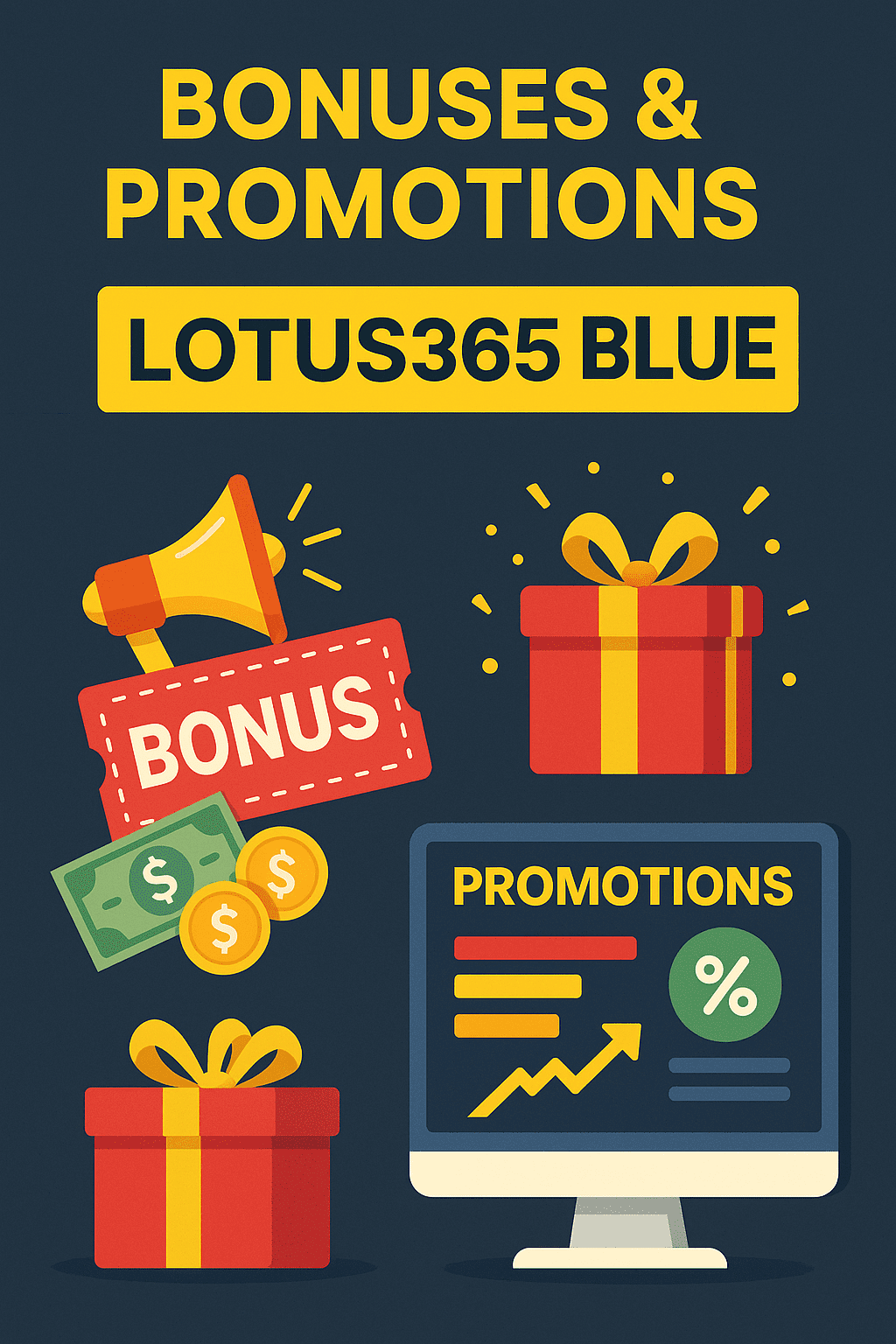 Lotus365 Blue promotions dashboard showing welcome bonus and daily offers